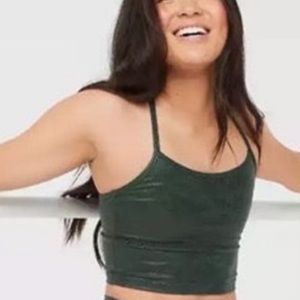 green faux leather green sport bra lined